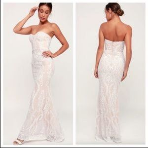 Lulu’s You Belong With Me White & Nude Lace Dress